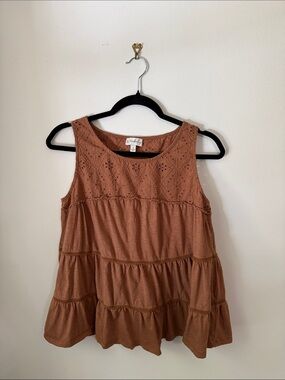 Wonderly women’s' Tiered Eyelet Tank Dress in Burnt Orange